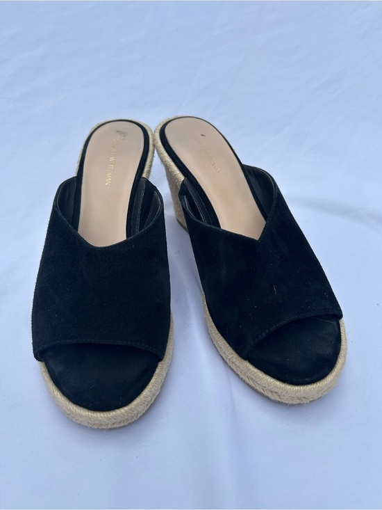 Stuart Weitzman Shoes - Stuart Weitzman Black Suede Espadrille Wedge Slides size 9